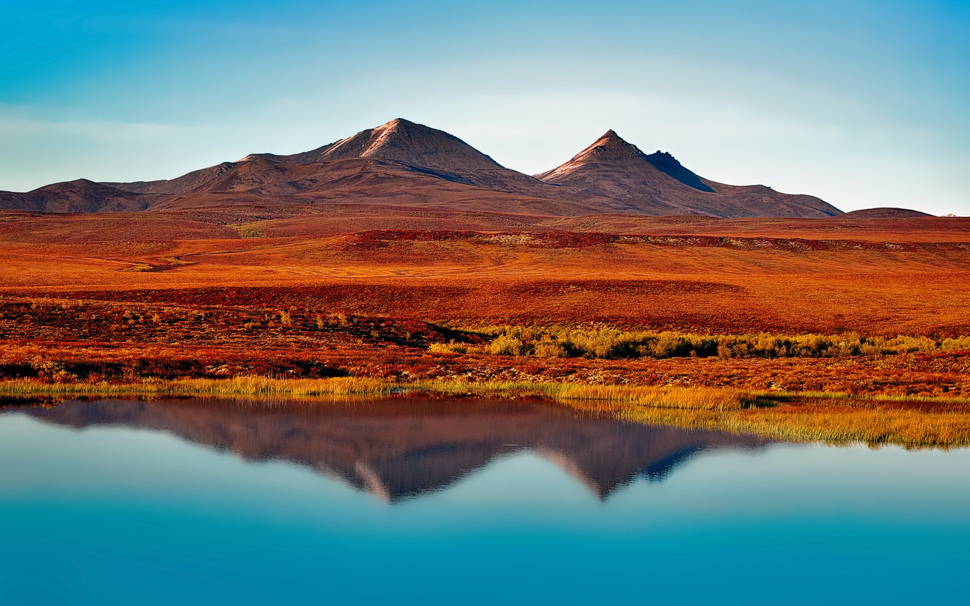 berge see himmel reflexion