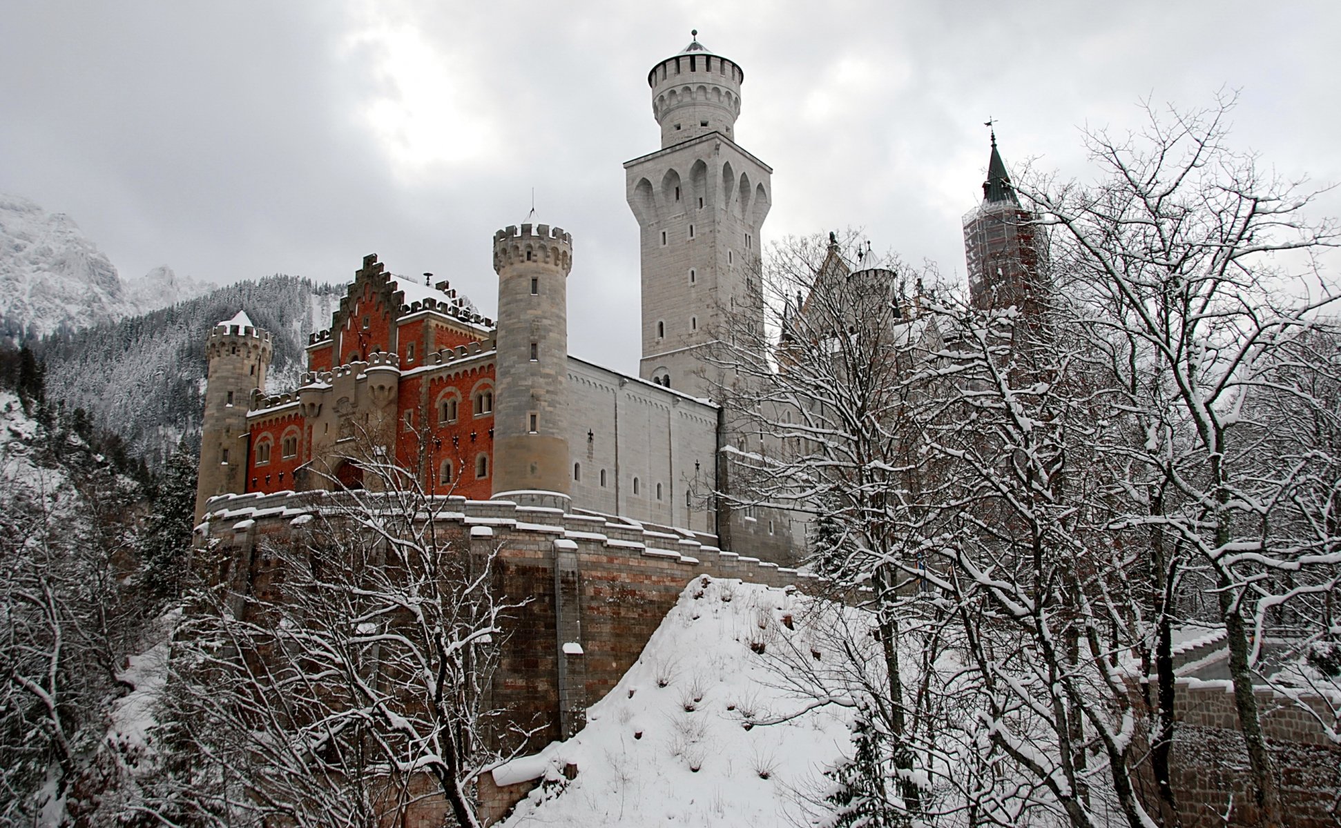 alemania castillo invierno nieve bosque árboles montaña