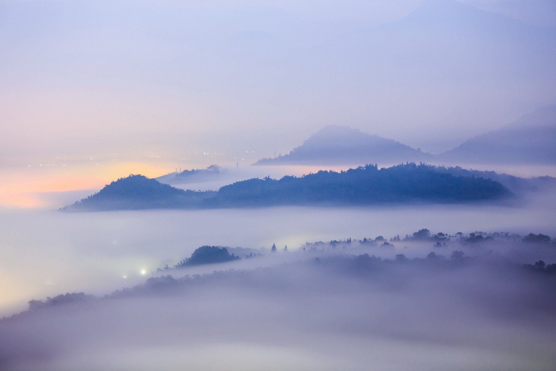 mountain fog town landscape