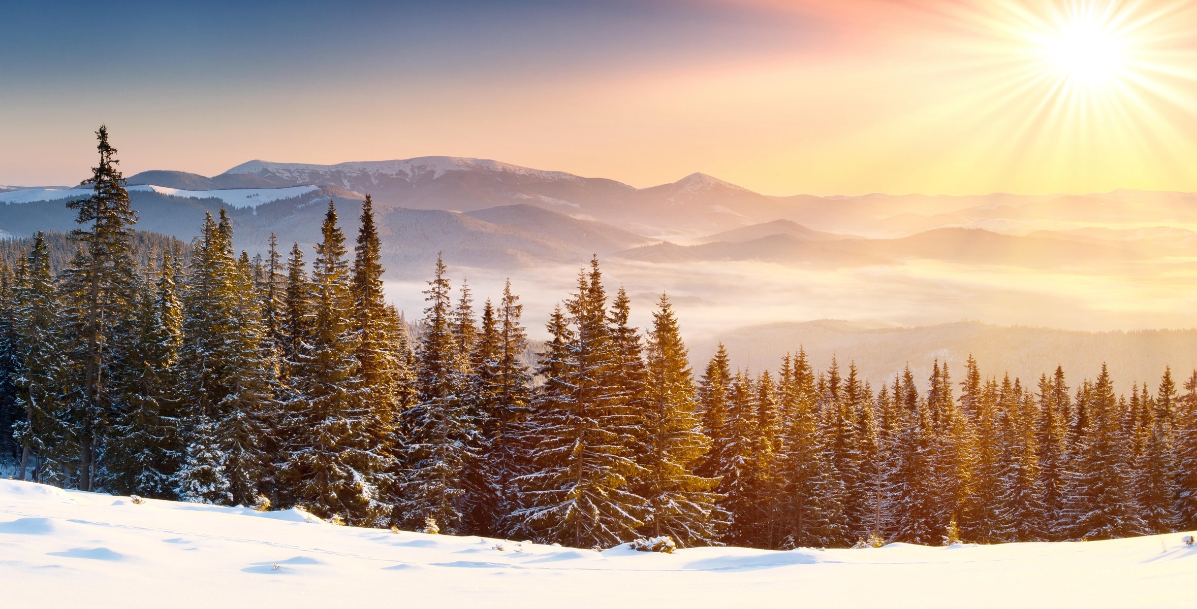 natura krajobraz śnieg zima góry niebo chmury drzewa