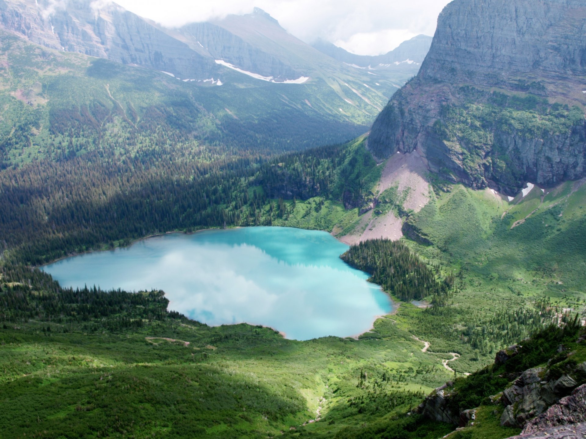 glacier national park lake water mountain forest