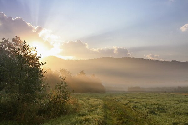 The morning sun breaking through the clouds