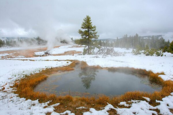 Pozzanghera autunnale e neve