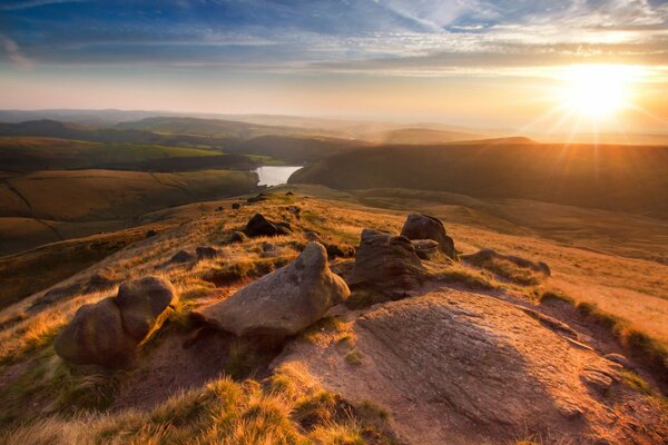 Piękny zachód Słońca w Kinder Scout