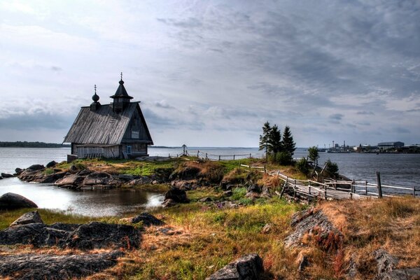 View of the bay with a small house