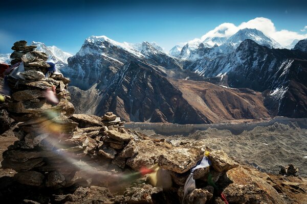 The spirit of Tibet. Mountains, cold wind and warm sky