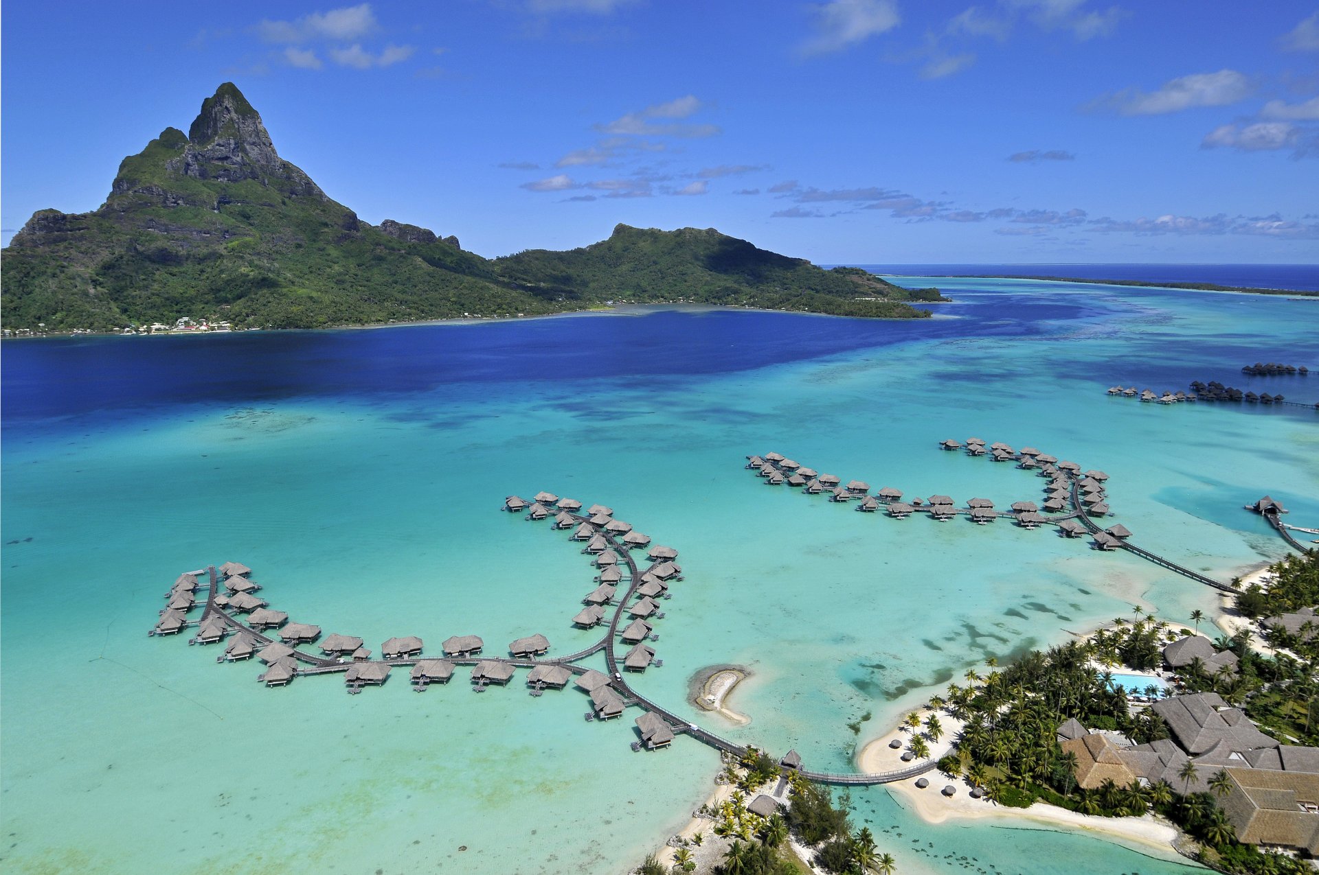 pacific ocean of the island of bora bora bungalow-suite hotel sports travel relax aerial view of the island of bora bora french polynesia