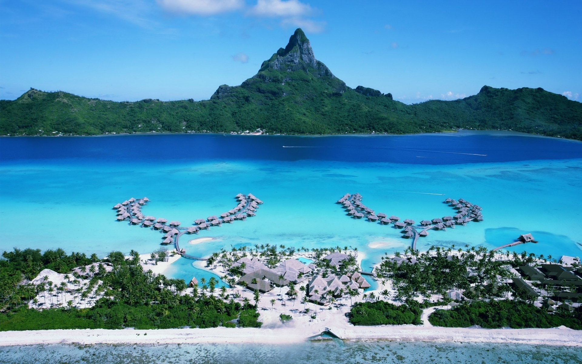 pacific ocean of the island of bora bora bungalow-suite hotel sports travel relax aerial view of the island of bora bora