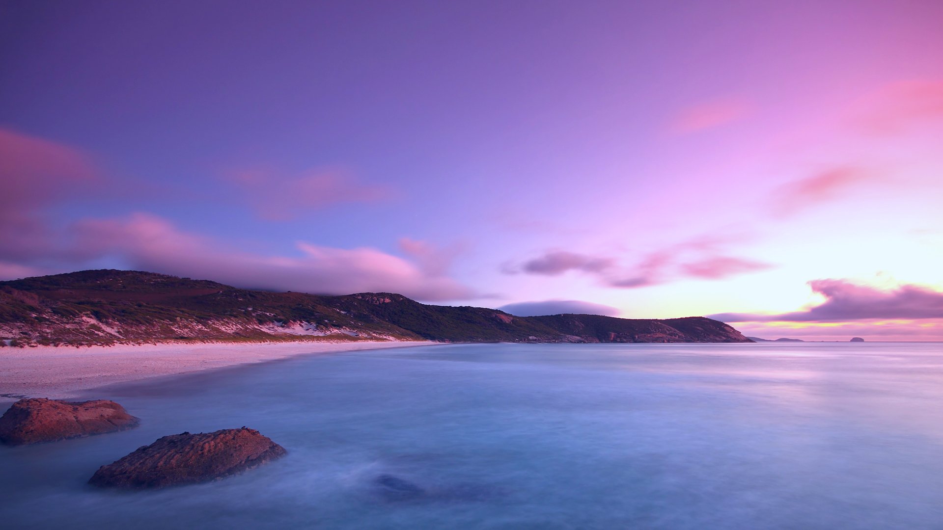 abend meer ozean wasser oberfläche ufer strand flieder himmel wolken