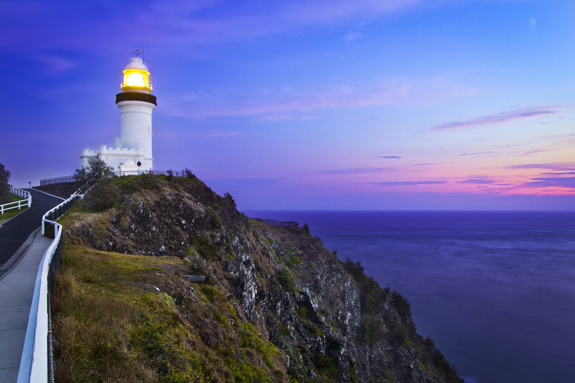 ky sunset sea road lighthouse rock