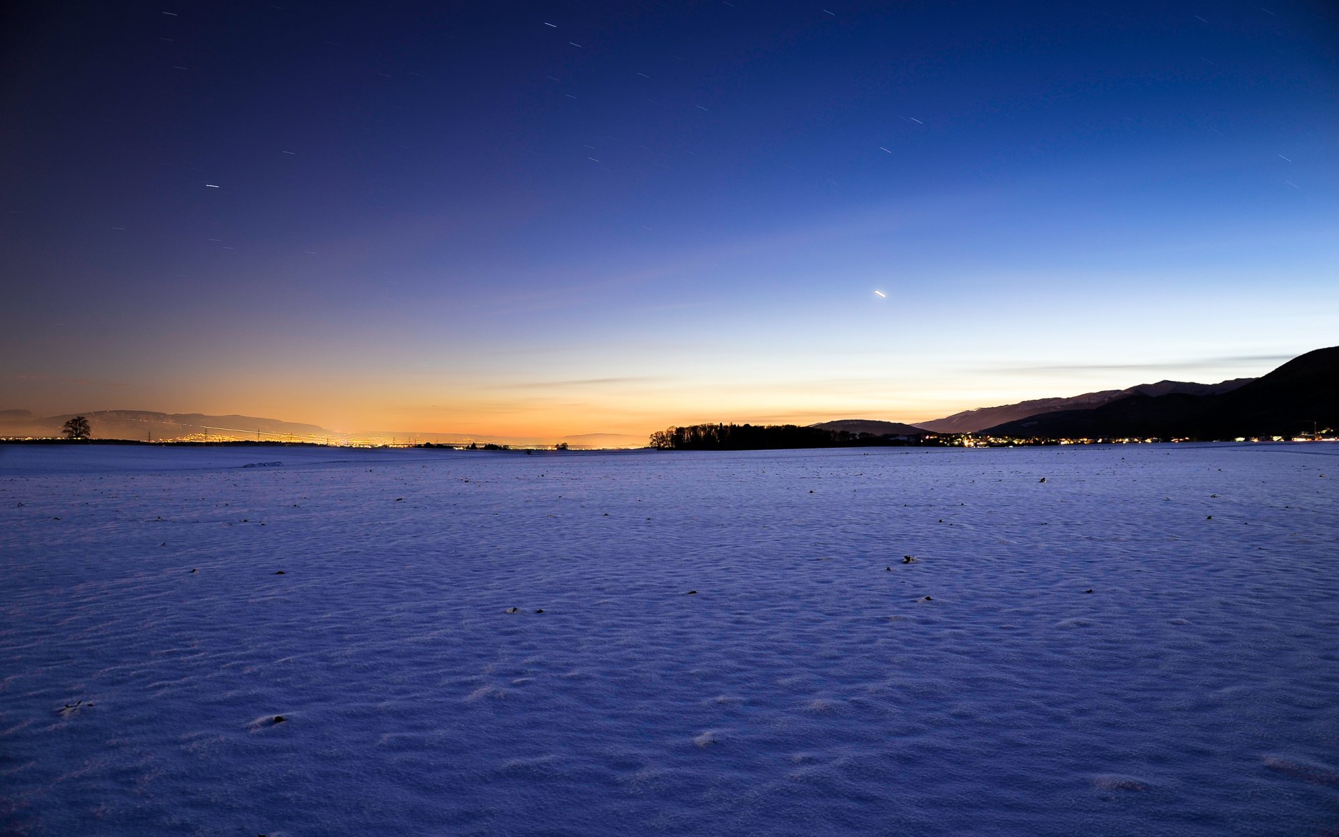 krajobraz natura zima śnieg zachód słońca słońce niebo gwiazdy zima 2560x1600