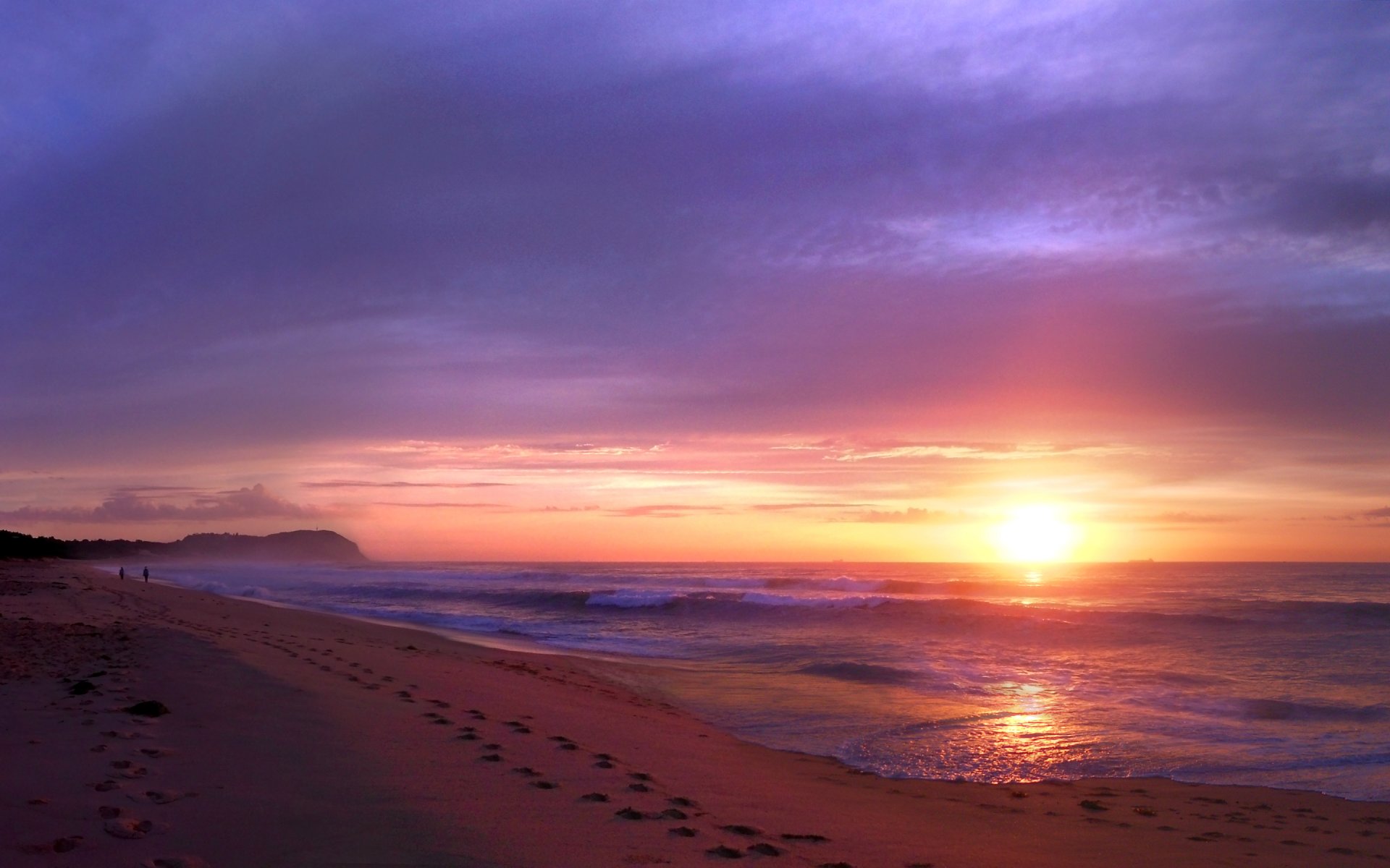 australien abend strand ozean sonnenuntergang küste küste brandung menschen weg zwei zu fuß sand spuren sonne himmel wolken