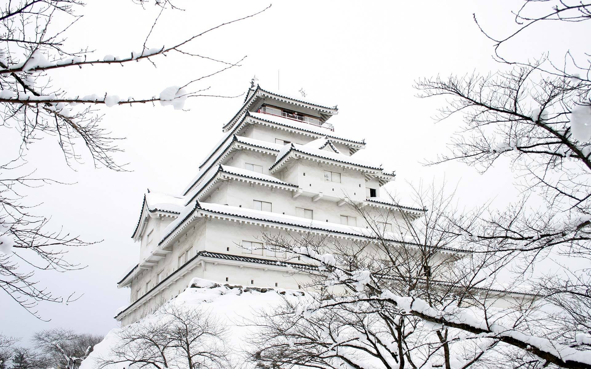 japón castillo nieve invierno jardín