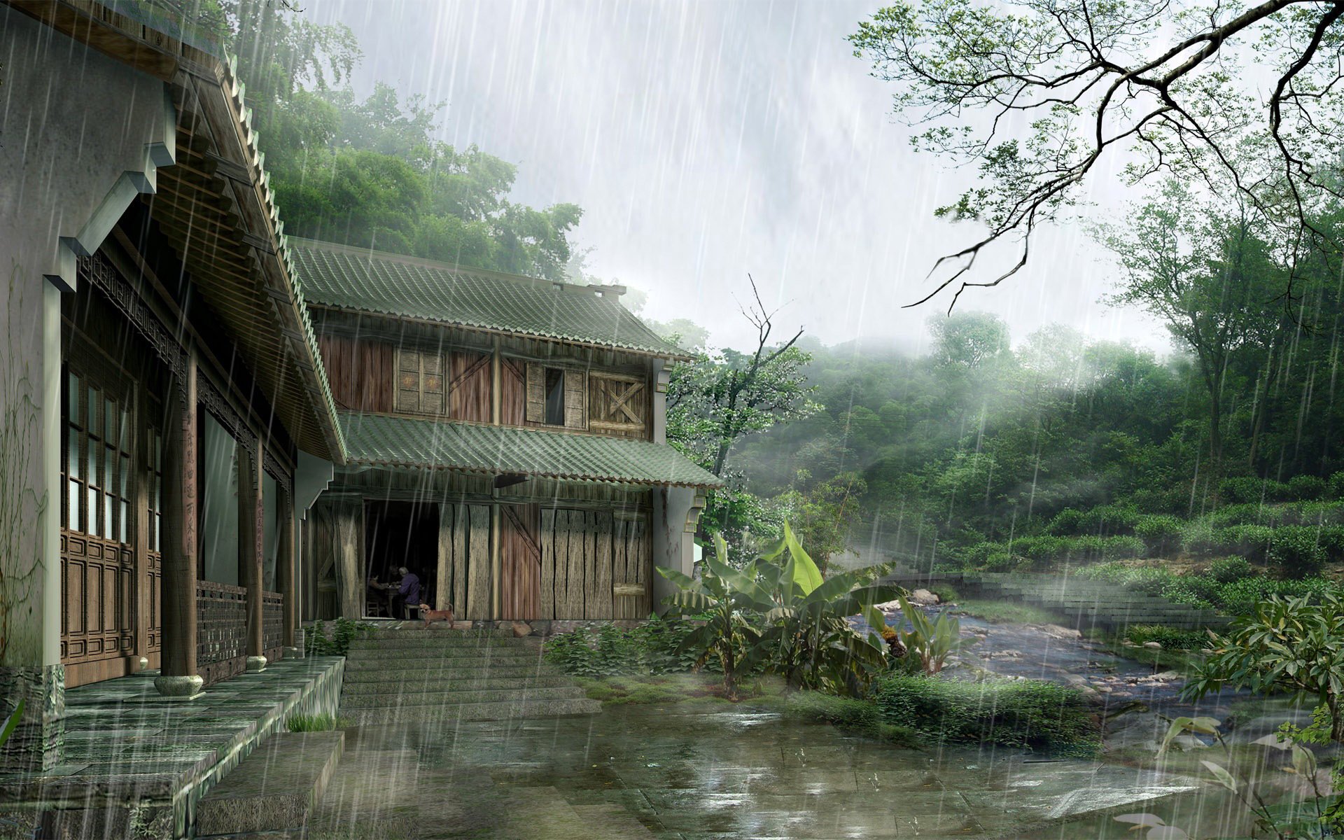 rain japan house