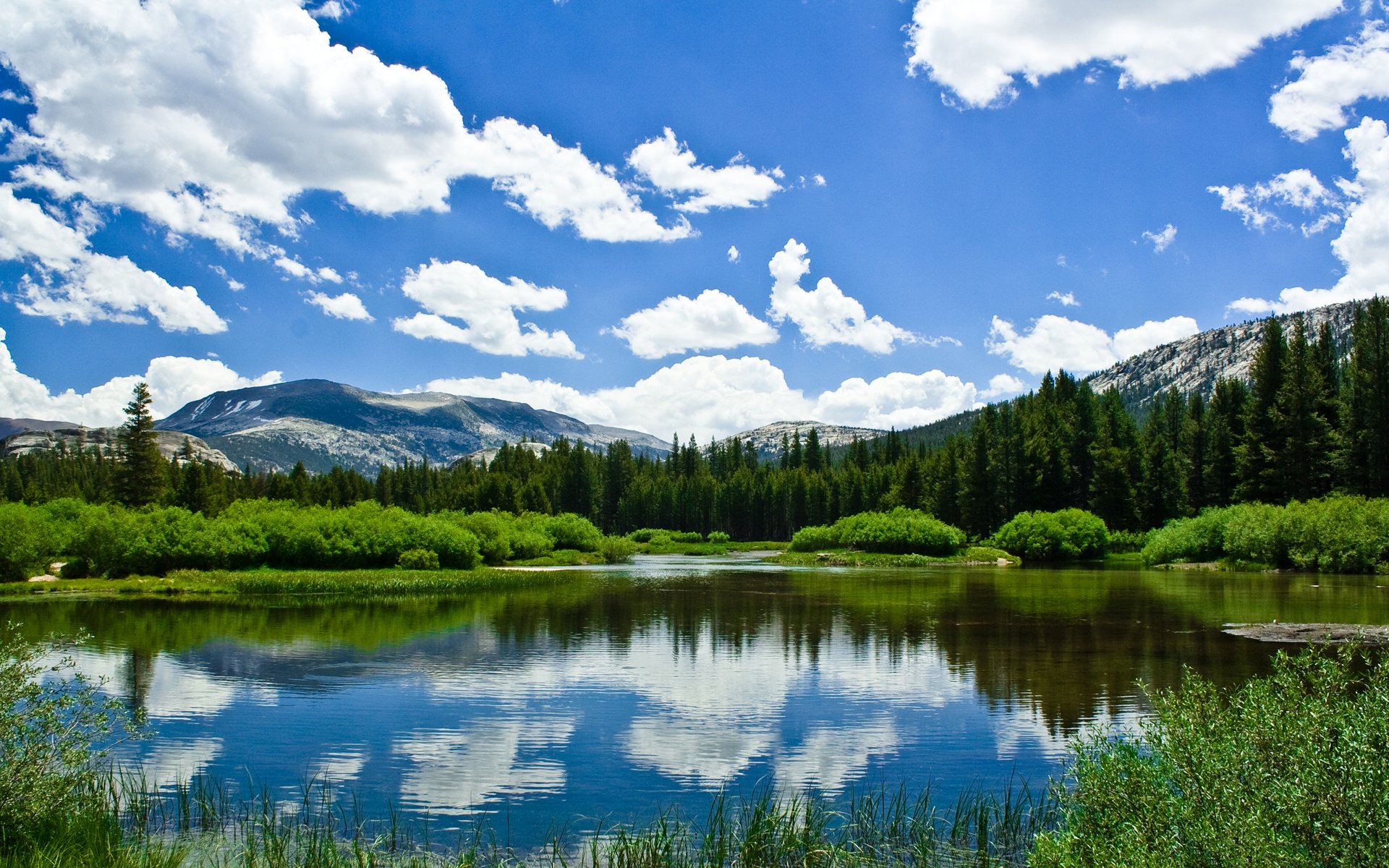 pring summer mountain lake clouds sky green