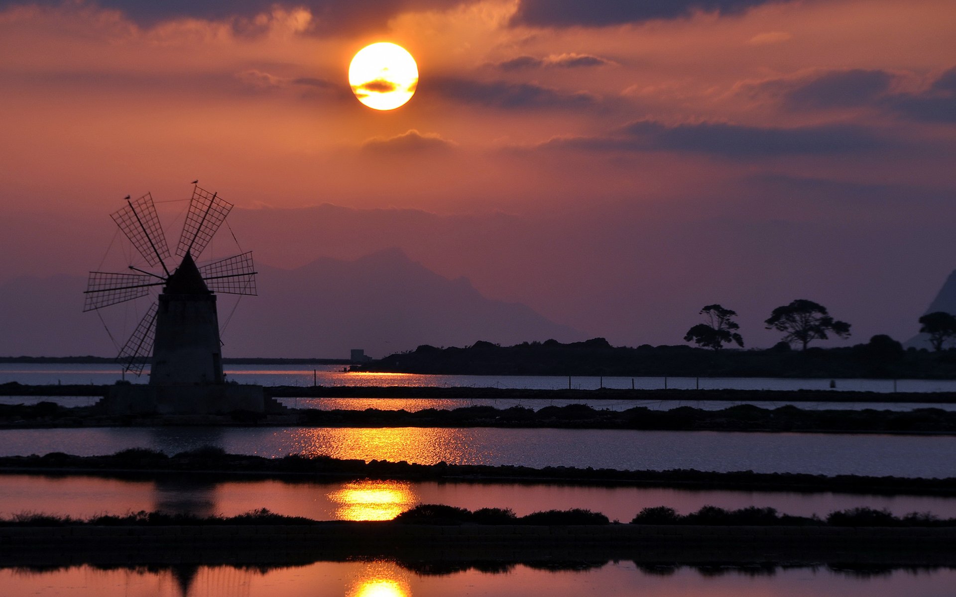 sole acqua sentiero mulino cielo