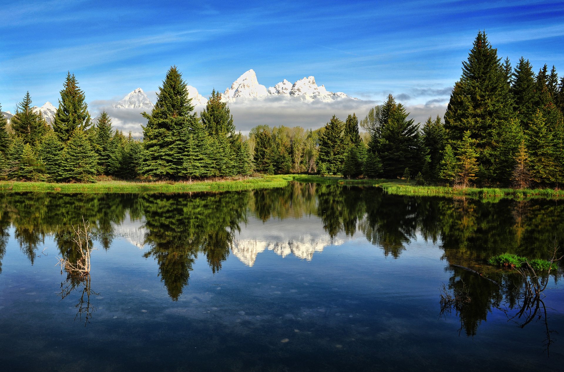 fluss berge wald usa morgen himmel