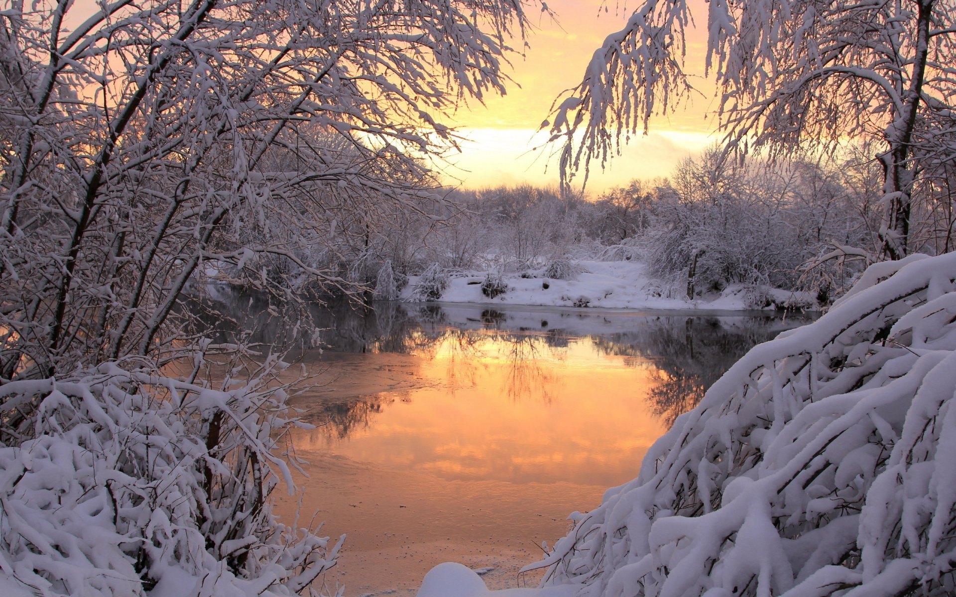 zima zachód słońca śnieg natura