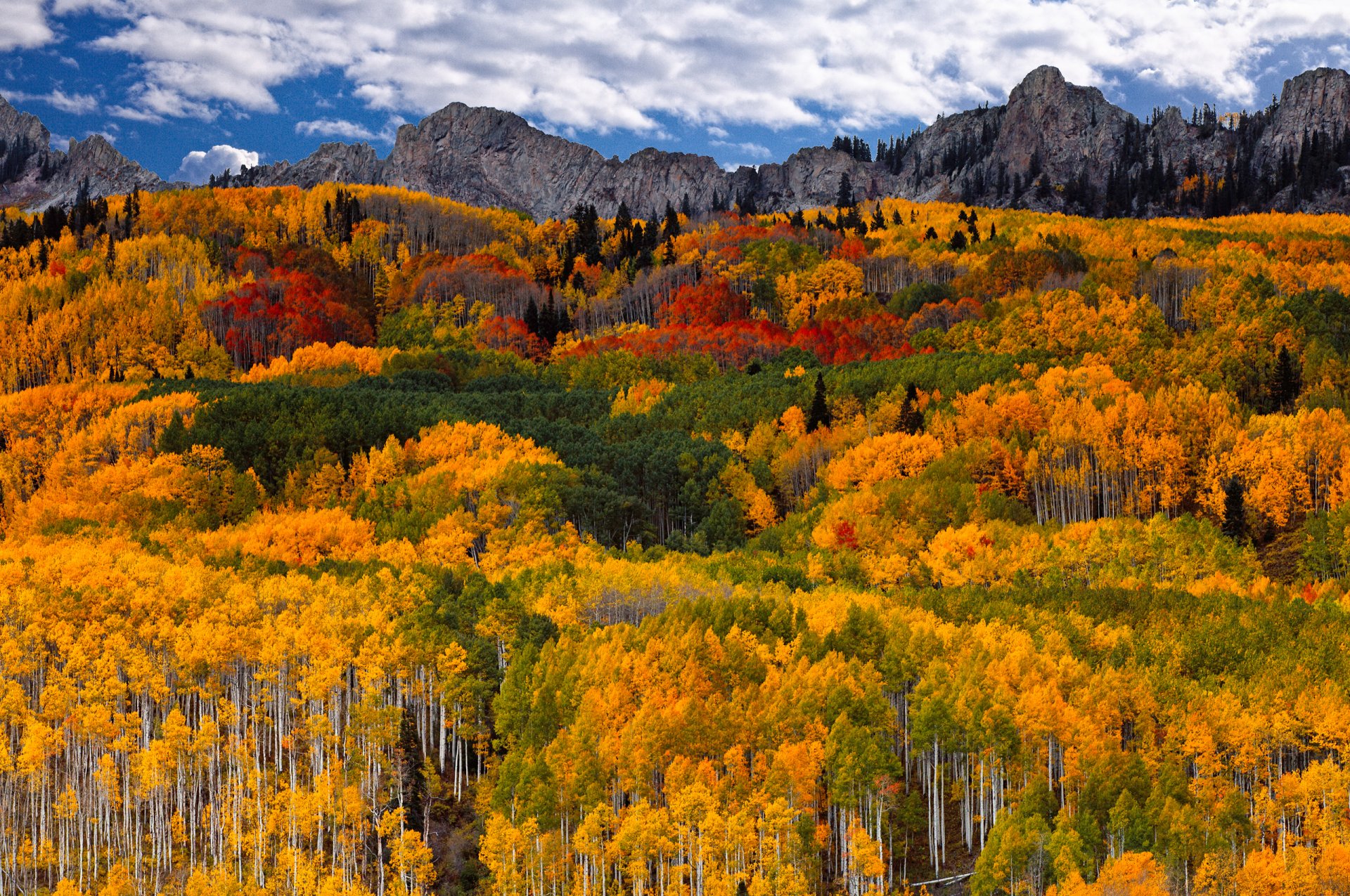 autunno foresta colori montagne cielo nuvole