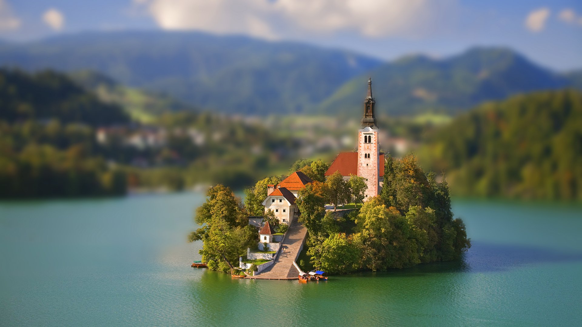 castle church lake effect. tilt shift tilt shift