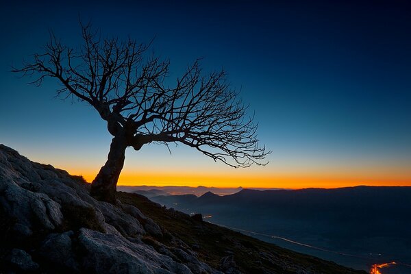 Evening sunset in the mountains in the Caucasus