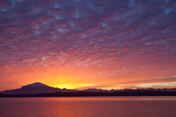 Beautiful sunset in Chile. Mountains in the distance