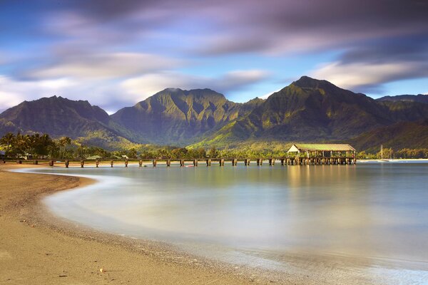 Beautiful sky over the beach and mountains