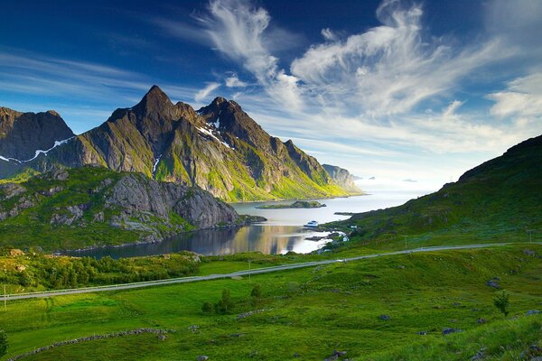 The road through the mountains along the sea