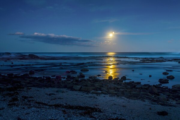 The shine of the moon in the reflection of the sea