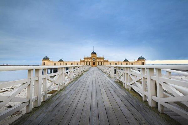 Blue sky over a pier in Sweden