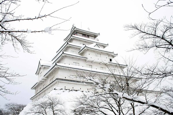 Śnieżny zamek zimą w Japonii