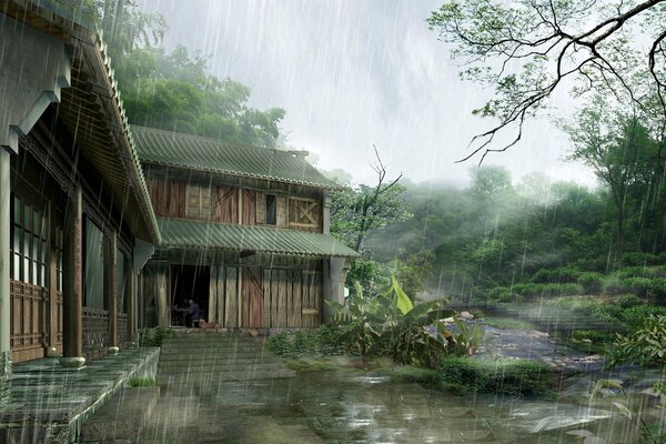 Rainy day in a Japanese village