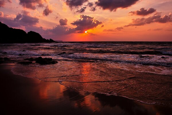 The fiery sky of the evening sunset