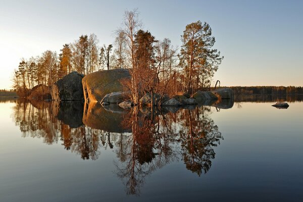 Trees and rocks in the middle of the lake