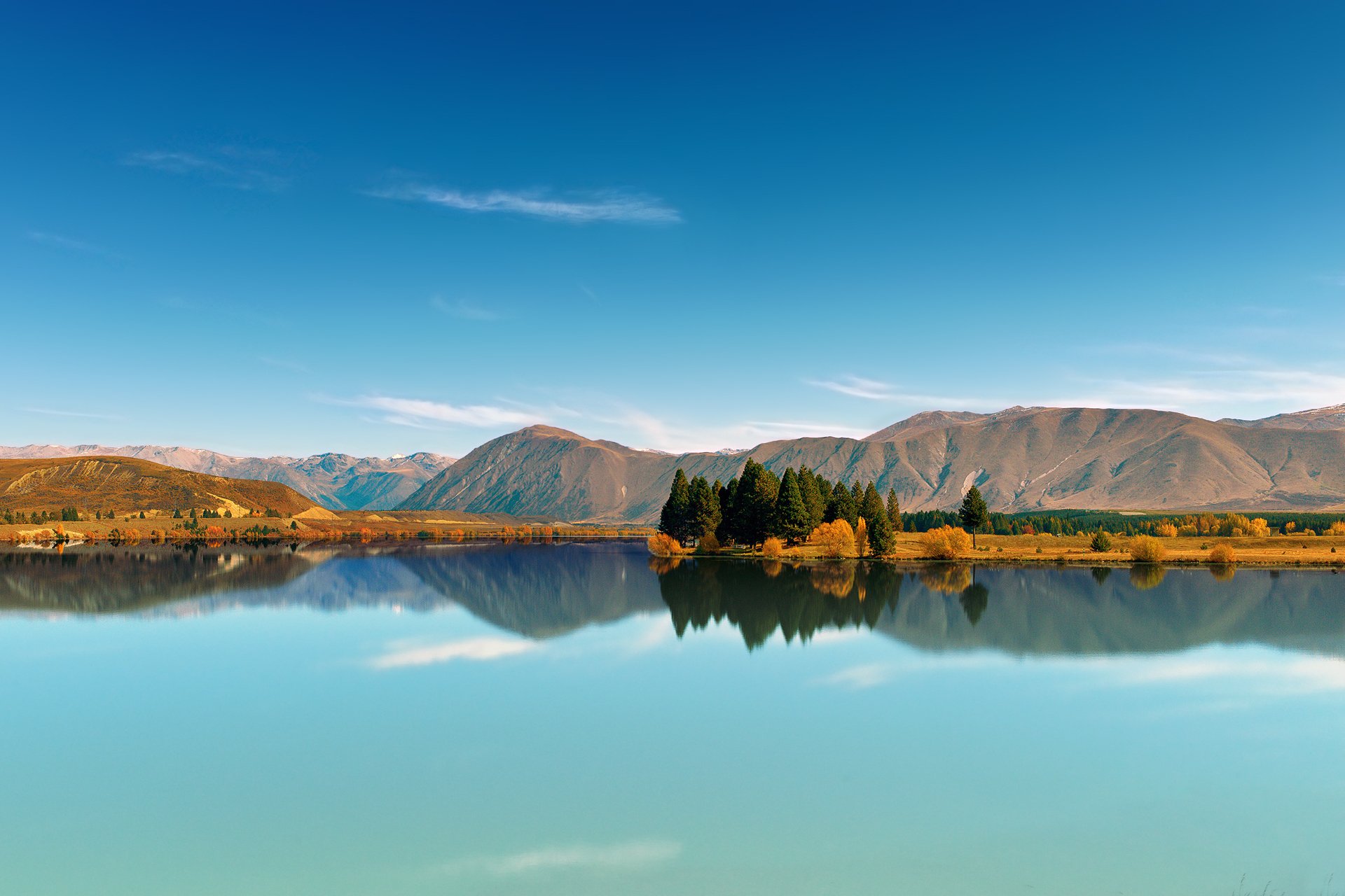 cielo montagne alberi lago riflessione