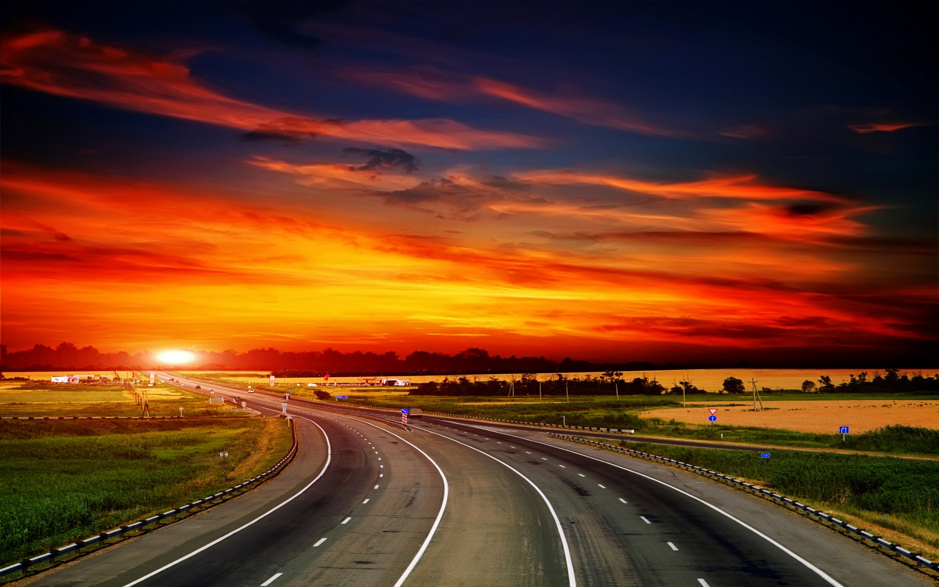 carreteras naturaleza paisaje cielo nubes puesta de sol hierba