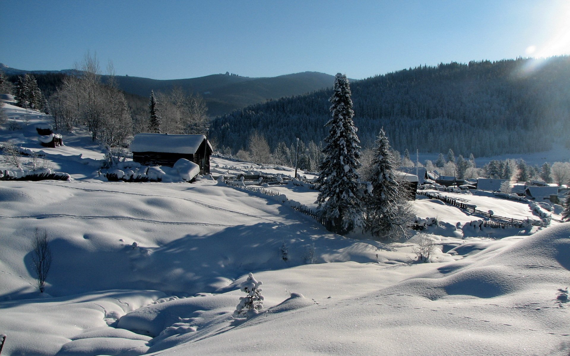 winter light snow house nature landscape