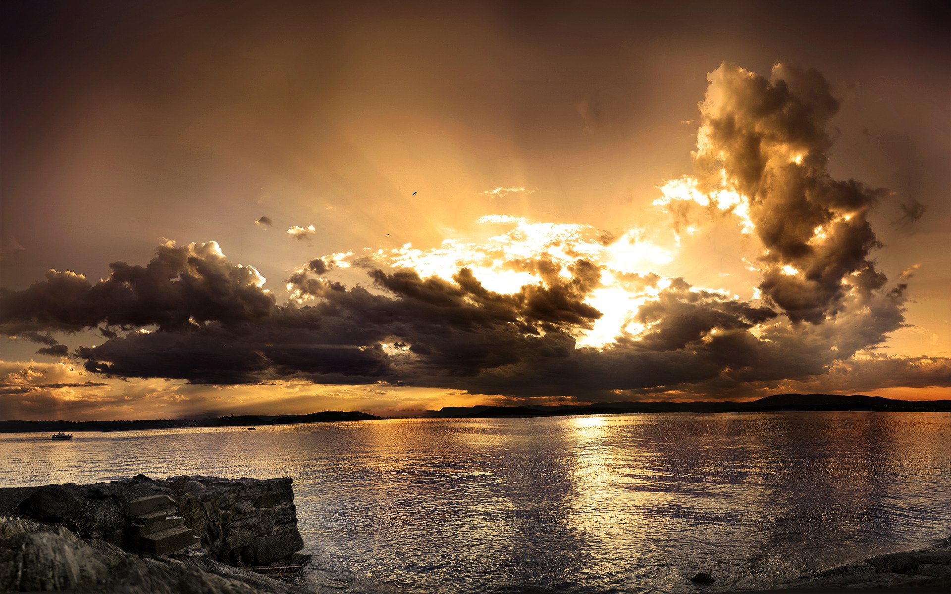 agua mar océano cielo puesta de sol montañas horizonte vistas panorama belleza piedras olas