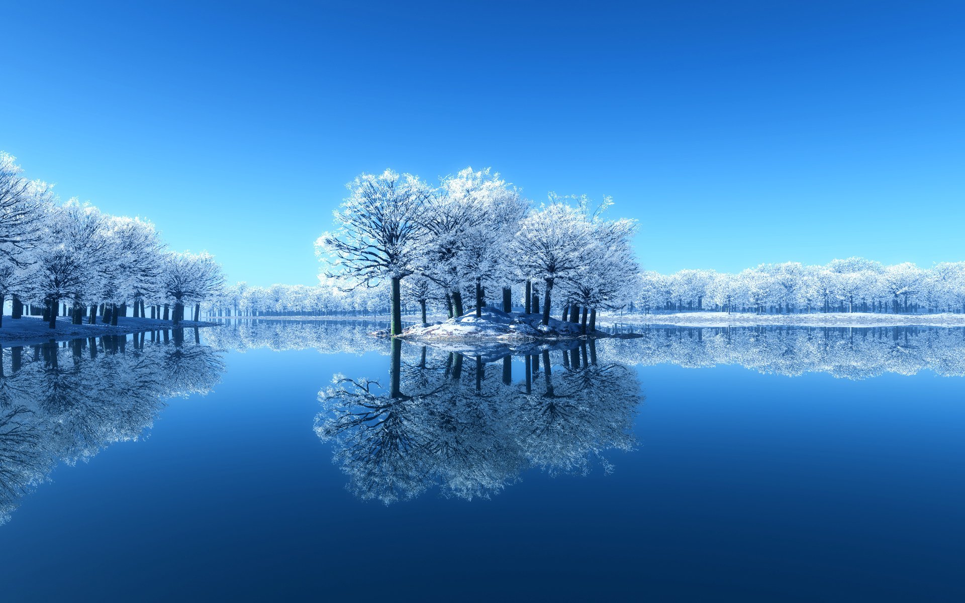 nature winter snow lake tree reflection