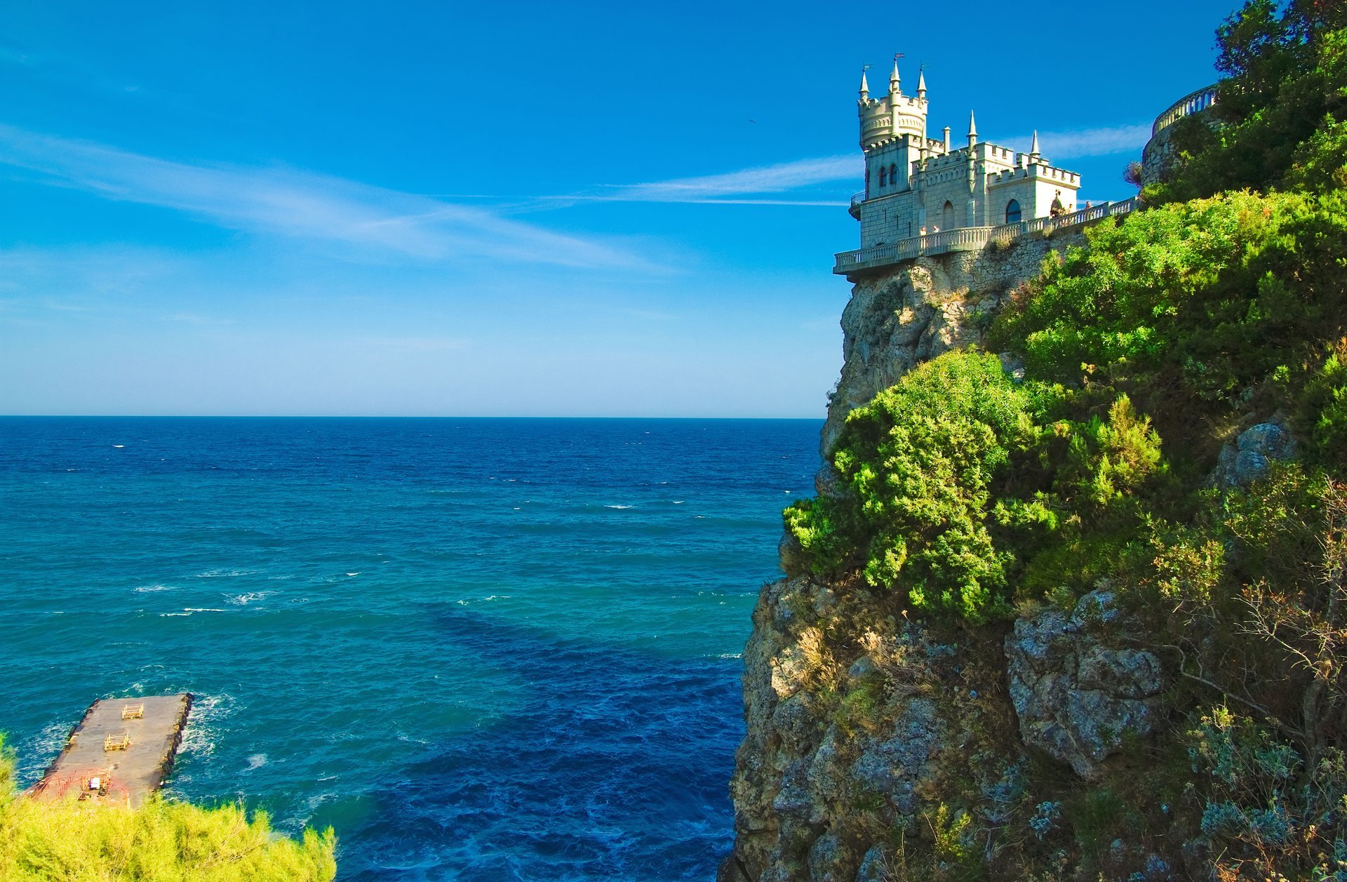 château oldtime château nid d hirondelle crimée ukraine rocher mer azur côte quai paysage horizon