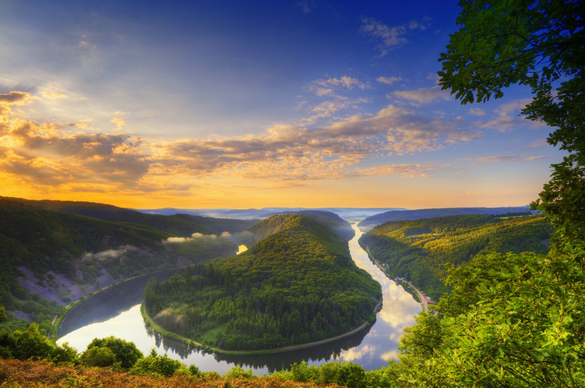 fluss schlange saarschleife deutschland sommer himmel wolken