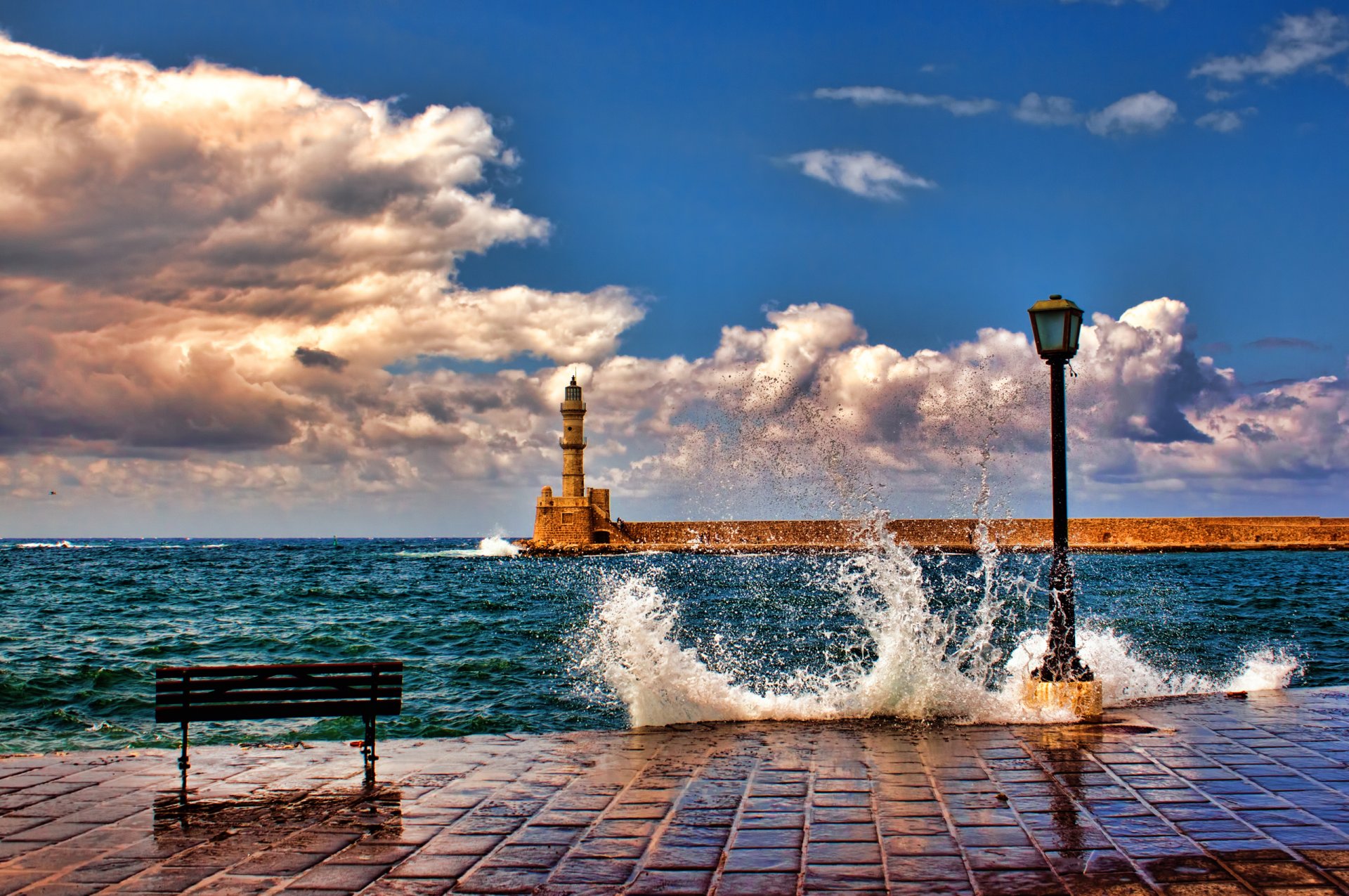 naturaleza mar muelle surf salpicaduras tienda faro cielo nubes