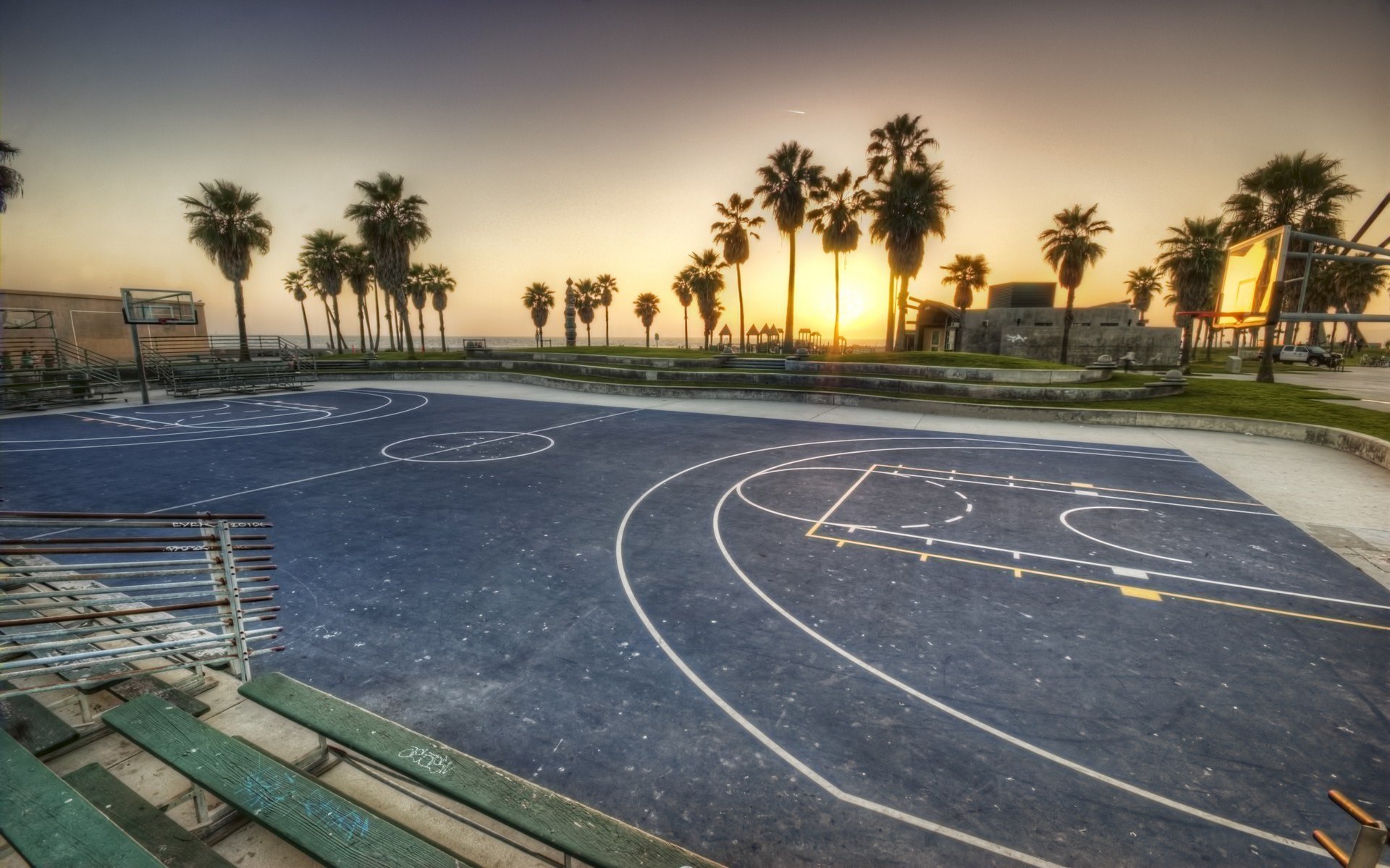 venice beach kalifornien sonnenuntergang basketball los angeles la usa