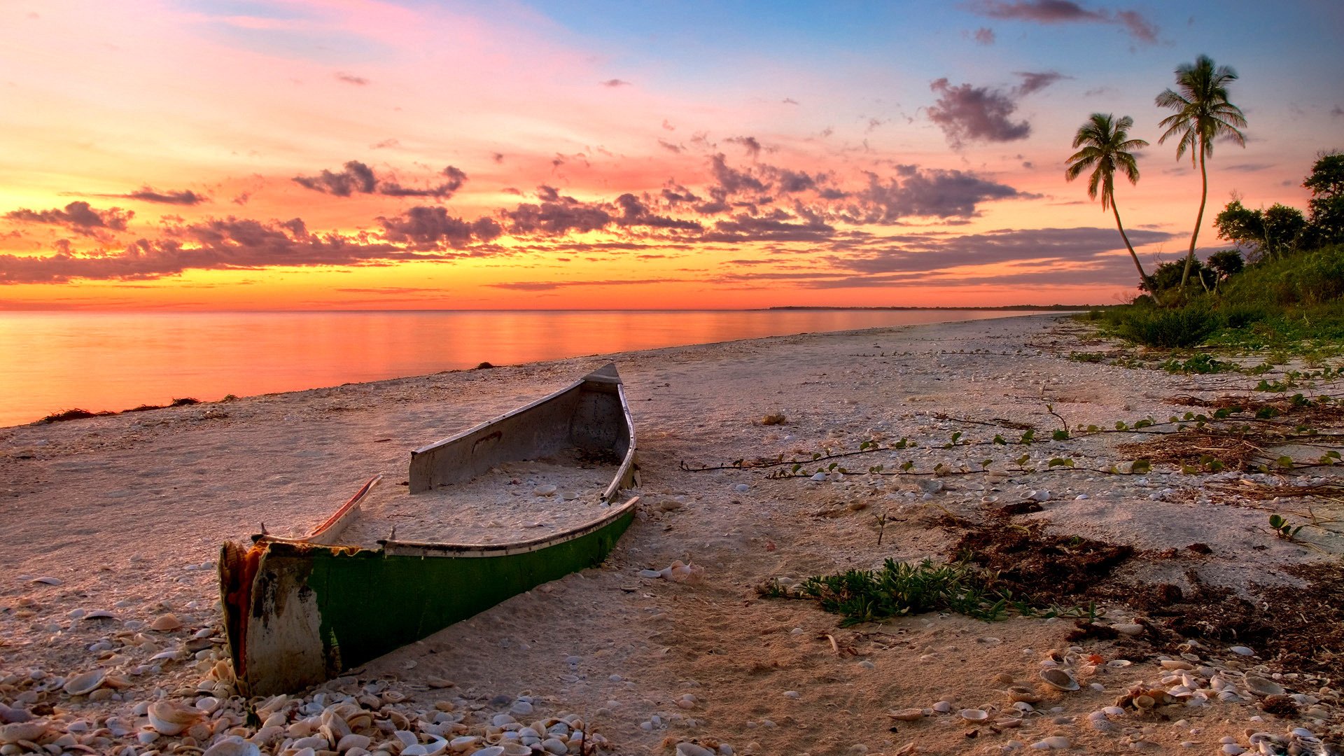 mer océan plage sable bateau canoë coucher de soleil nature paysage