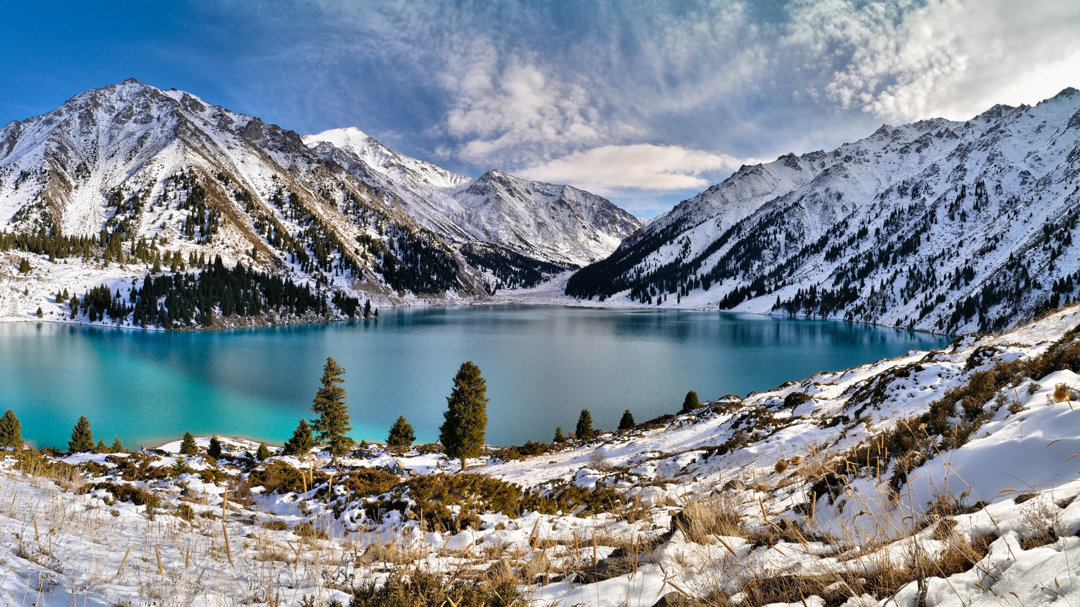 natur berge see winter schnee