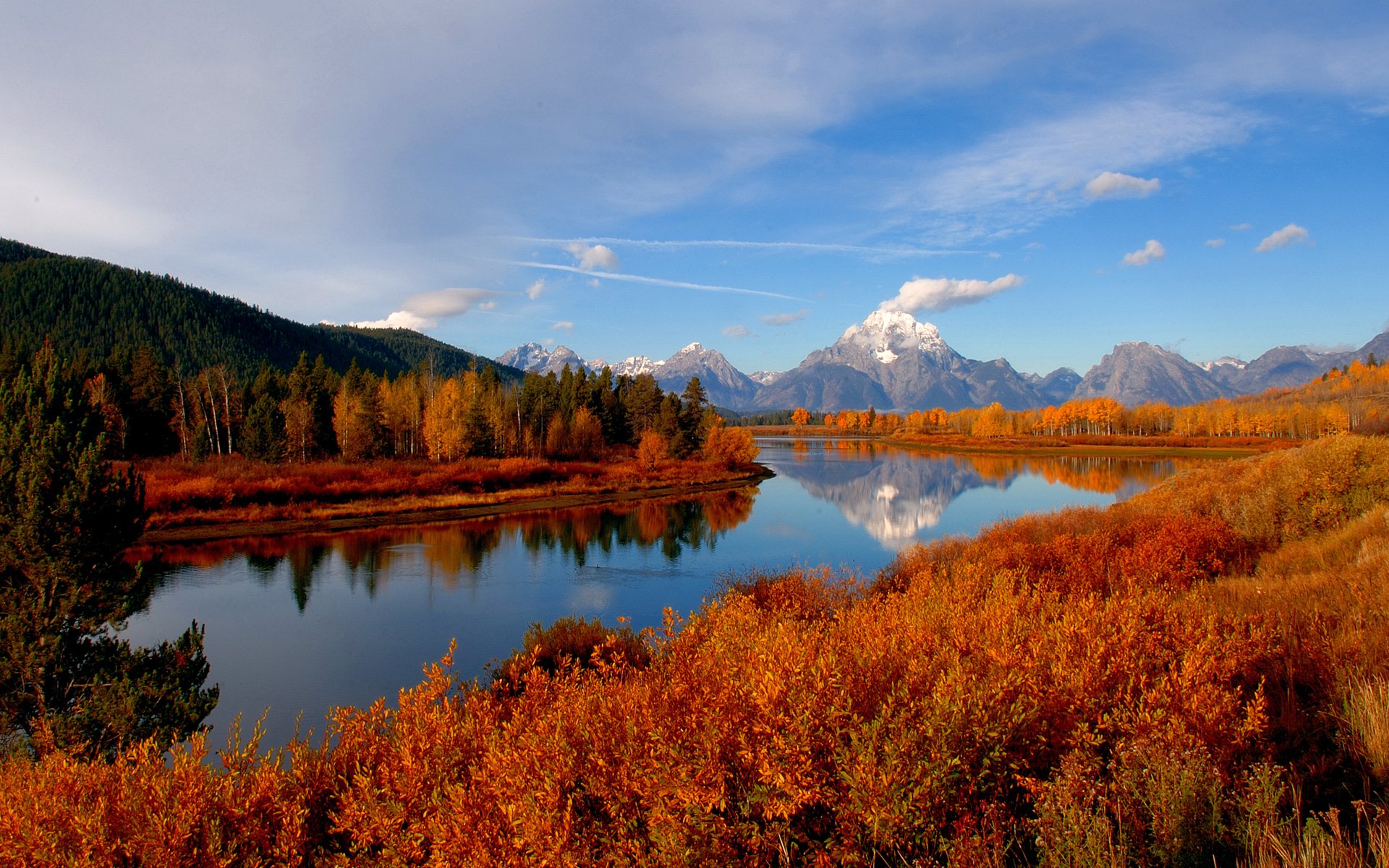 herbst berg wald fluss himmel