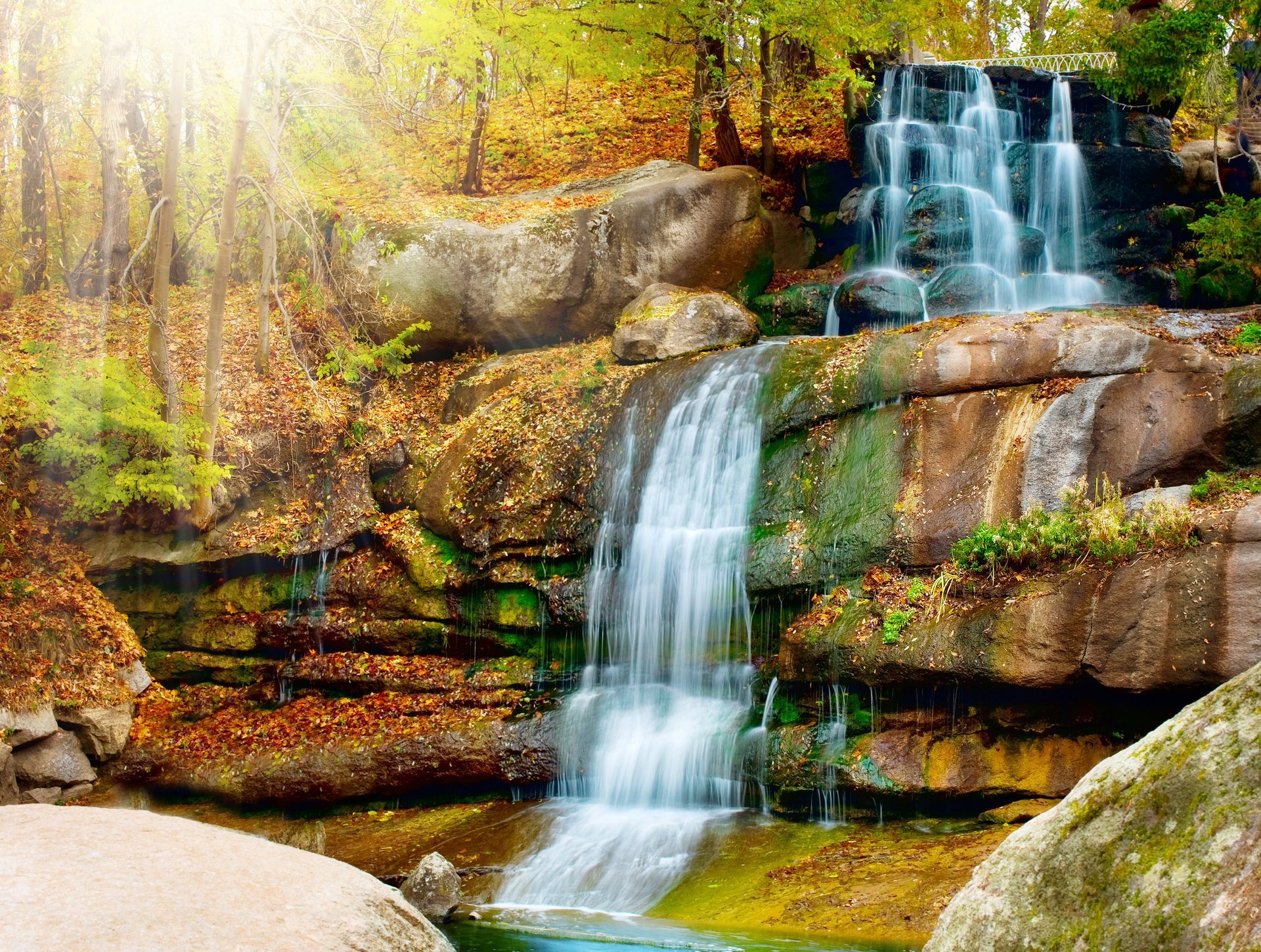 paesaggio cascata cascata parco alberi sole natura