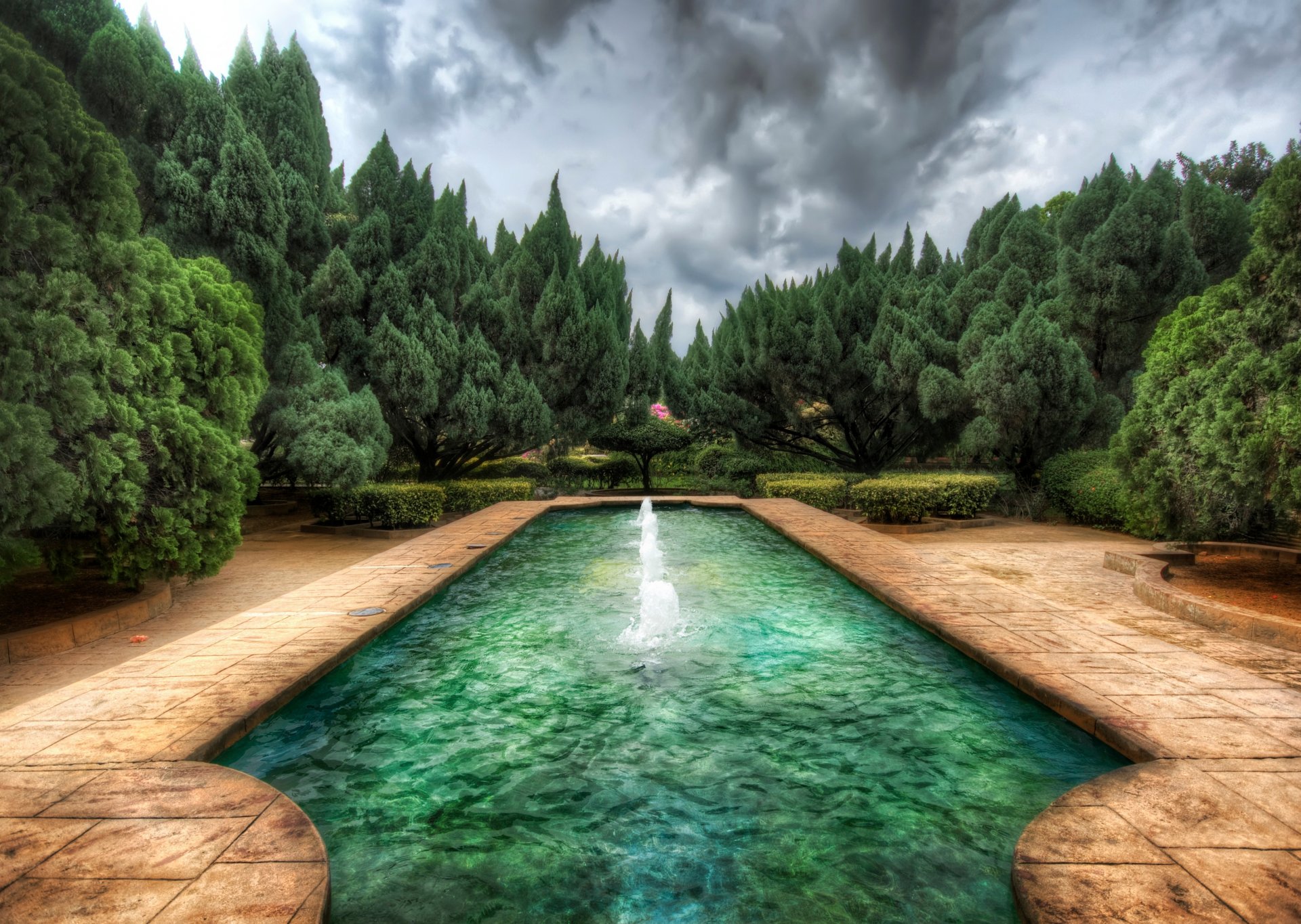 piscina estilo árboles agua nubes