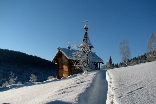 A temple in a snowy winter