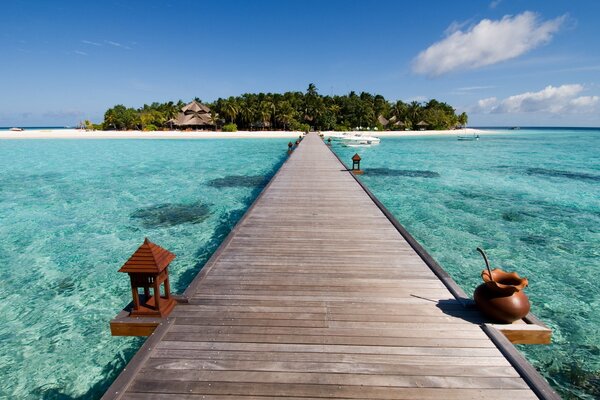 Wooden walkway in the azure ocean